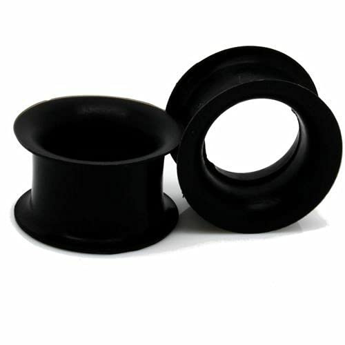 1 PAIR (2pcs) SILICONE EYELET TUNNELS Double Flare Gauges Thin Soft Flexible Flesh Plugs 1040 (5/8 (16MM), Black)