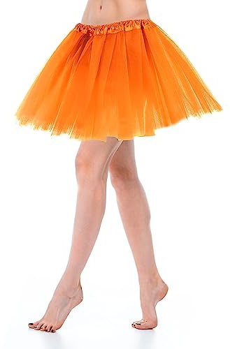 Yolev Tutu Naranja Mujer Falda Tul Niña Falda Naranja Tutus 3 Capas Elástica Clásica para Adultos Vestido de Baile para Mujeres Adolescentes Fiesta Disfraz de Los 80 Mujer