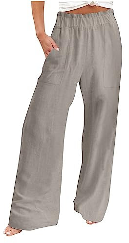 Azruma Reitleggings Damen Winter Leggings Damen gefüttert Sporthose mädchen Frauen Lässige Lang Einfarbig Elastischem Bund Hosen mit Tunnelzug Elegant Breites Bein Hose Jeans Baggy(3-Khaki,XXL)