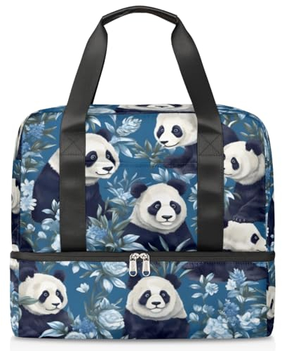 WowPrint Sport Duffle Bag für Damen Herren Jungen Kirls, Cute Flower Panda 21L Weekend Overnight Bags Wet Separated Tote Bag for Travel Gym Yoga, farbe, 21L, Taschen-Organizer