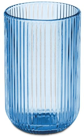 TIENDA EURASIA – Vaso Alto y Bajo, Caja 6 Unidades, Distintos Tamaños y Colores, Cristal de Rayas, para Servir Agua y Bebidas, no Apto para Lavavajillas ni Microondas (430 ml, Azul Oscuro)