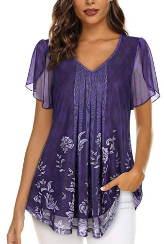 ACDAY Ladies Tunic Tops Women Summer Tops Chiffon Blouse for Women UK