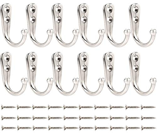Mokife 12 Pack Coat Hooks Wall Mount Small Single Hanger Hook Chrome Metal Utility Hooks for Hanging Clothes Jackets Robes Towels Hats Keys Bags Cups, Silver