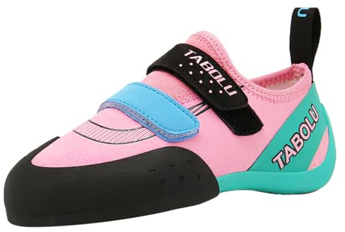 ZHENSI Women's Rock Climbing Shoes Beginners Indoor Bouldering Shoes Lightweight for Kids,Pink,5 UK