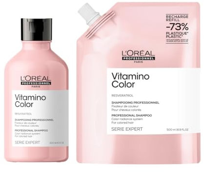 Kit L'Oréal Professionnel Paris | Shampoo professionale per capelli colorati Vitamino Color Serie Expert, Formula anti-sbiadimento, 300 ml + Ricarica 500 ml