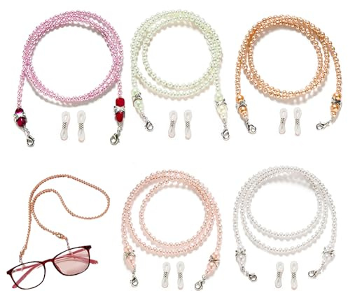 Hibmisy 5 Pezzi Cordino per Occhiali, Regolabile Multicolore Perline Laccio Occhiali Catenella per Occhiali per Donna (Stile Perline, 5)