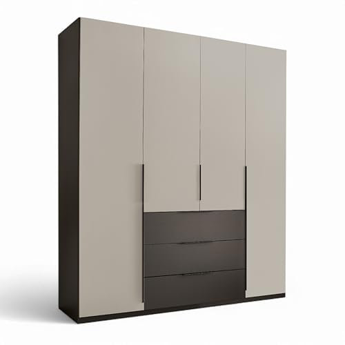 Stella Trading Nuka Kleiderschrank in Hellgrau, Graphit - Vielseitiger Drehtürenschrank 4-türig für Ihr Schlafzimmer - 201 x 226 x 60 cm (B/H/T)