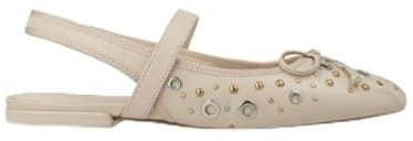 Lodi Bailarinas de Mujer Destalonadas para Mayor Comodidad con Detalle de Tachas Metálicas y Tira en Empeine.Diseño Sencillo y Elegante con Tacón Plano de 1 cm.Serie DI5470 Beige