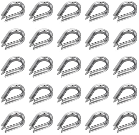 sourcing map 1/16 M2 Stainless Steel Thimble, 304 Stainless Steel Wire Rope Cable Thimbles Rigging Marine Grade, Silver 25Pcs