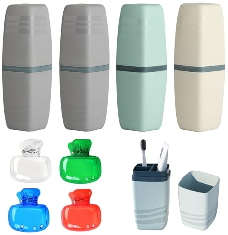 QUIIEOSKIA 4 Pièces Etui Brosse a Dent Voyage, Boîte Porte Brosse à Dents, en Plastique, pour Camping, Voyages, Maison, avec 4 Couvercles Capuchon Brosses à Dents