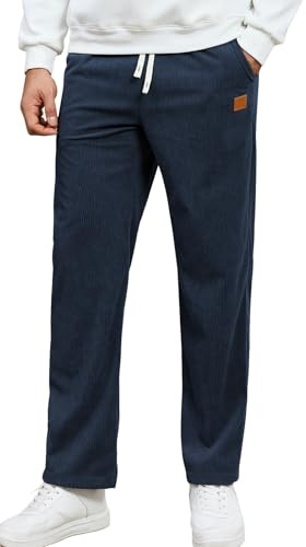 Curluriy Pantalones de Pana para Hombre Casual Pantalón de Holgados con Elástico Bolsillos con Cordón Ligero