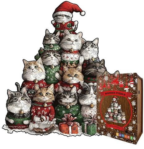 Zahoken Puzzle pour Adultes | Interactif À Thème De Noël | Casse-Têtes De 194 Pièces Au Design De Chat Animal,pour Garçons Filles Adolescents Jeunes Femmes Mari Fils Fille Famille Amis