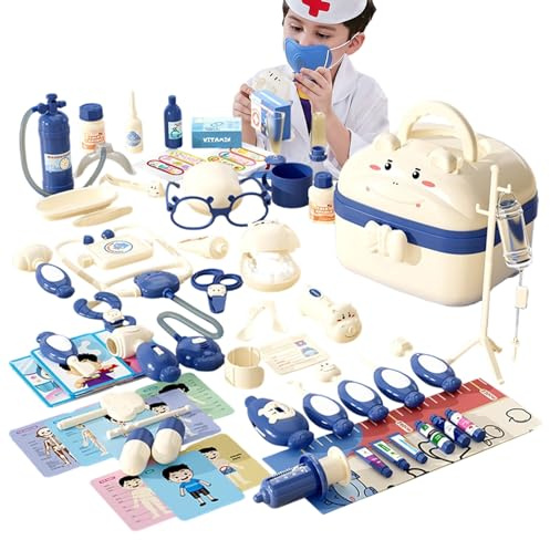 Set da gioco per pediatra – Set di giocattoli di ruolo per custodia portatile, strumenti multifunzionali con luminoso, giocattolo educativo per l'età prescolare, FA