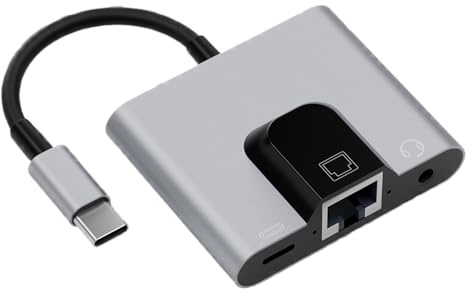 USB C- – 15 cm adapter | Multiport i aluminium – Ethernet-nätverksdocka med dataöverföring, stöder kompakt laptop-tillbehör för resor, kontor, hemanslutning