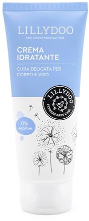 LILLYDOO Crema Idratante Corpo & Viso, Lenitiva e Delicata, Idrata le Pelli Secche, Sensibili e Irritate, con Burro di Karité e Aloe Vera Bio, Senza Profumi né Coloranti, Vegana, 75 ml