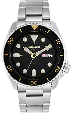 Seiko 5 Sports Orologio Analogico Automatico Uomo con Cinturino in Acciaio SRPD57K1, Nero, 7K1