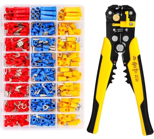 Wire Stripper Crimper Plier Set, CYLBAQ 400pcs Ferrule Crimper Plier Kit with Cold-Pressed Terminal, Tube Terminal, Cable Tie and Pliers, AWG24-10 Wire Terminals Crimping Pliers for Cutting Crimping