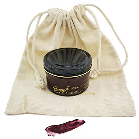 Set mit Burgol Cordovan Pomade 50 ml Glastiegel und Hebold Baumwollbeutel ÖkoTex-Standard100: Farbe: Bordeaux