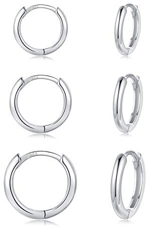 CERSLIMO Creolen Silber 925 Damen Herren Klein Creolen Set (8mm/10mm/12mm) Zierliche Knorpel Tragus Helix Schlafen Ohrringe