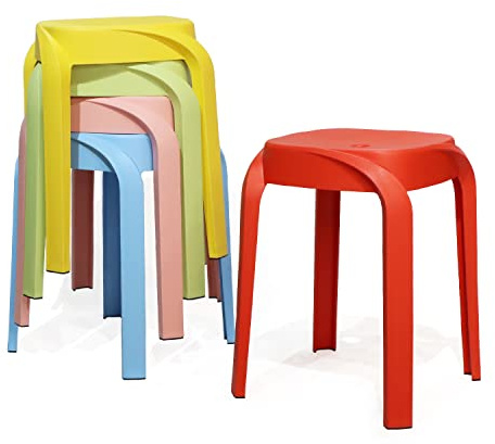 Plastic Stackable Stool 17.75 Portable School Chair PP Nesting Stools Stackable Backless Barstool School Classroom Decoration Furniture Stools for Home, Office, Classroom, Pack of 5 Multi- Color