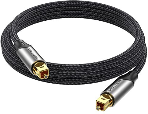 VENTION Optisches Kabel Toslink-Kabel 3m, Optisches digitales Audiokabel S/PDIF - Geflochten, Vergoldet, Aluminiumhülle Lichtleiterkabel Für Soundbar, Stereoanlage, Heimkino, PS4, Xbox usw.(Grau)