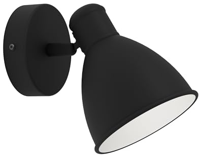 EGLO LED vägglampa San Peri 1, väggbelysning industriell med rörlig spot | väggspot i metall i svart och vitt, hall- och vardagsrumslampa, inkl. GU10 glödlampa varm vit