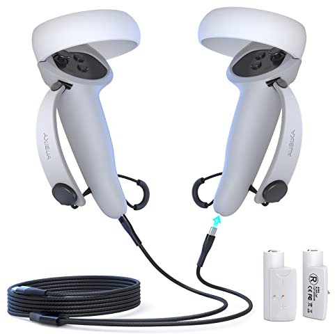AUBIKA Accesorio para Mandos Meta Oculus Quest 2, Agarres para Mando con Cable de Carga y Batería Recargable (1000mAh X2), Ajustable para Diferentes Tamaños de Mano - Blanco