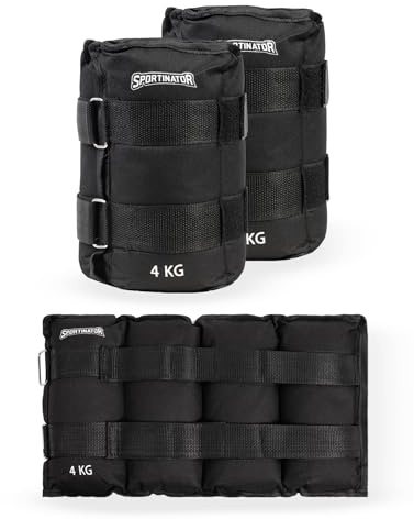 SPORTINATOR® Lot de 2 manchettes lestées pour les bras et les jambes - Fermeture Velcro réglable - Poids d'entraînement - 2 x 4 kg - Poids de cheville pour homme et femme