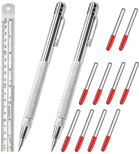 JS MOLD 2 penne in carburo di tungsteno, righello in acciaio inox, 1 pennarello per incisione in carburo di tungsteno, con 10 punte aggiuntive per ceramica, legno, acciaio inossidabile e vetro