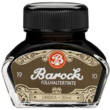 Barock 1910 Umbra Writing Ink for Fountain Pens, Glass Nibs, Rollerball Pens, Fountain Pen Ink in Ink Bottle, 30 ml, Brown
