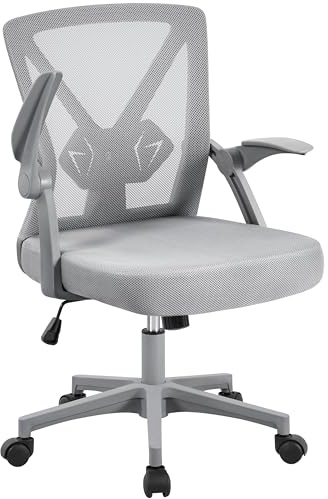 Yaheetech Sedia da Ufficio Ergonomica con Braccioli Supporto Lombare Altezza Regolabili Reclinabile Schienale in Rete Traspirante da Scrivania a Rotelle Girevole Grigia