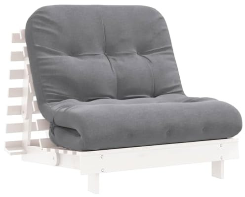 vidaXL Futonbäddsoffa med madrass vit 80x206x11 cm massiv furu, japansk futon säng, sovrum futon soffa, futon säng med madrass, futon bäddsoffa