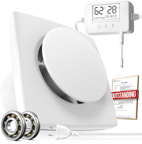 BUMSOU 100mm Extractor de Baño Sensor Humedad, Temperatura - Extractor Baño Temporizador - Pantalla en Tiempo Real Ventilador Extractor de Aire Silencioso Rectangular para Baño, WC y Cocina