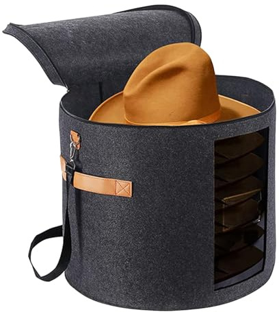 Scatola di stoccaggio in feltro rotondo - custodia per organizzatore di grandi cappelli, 19 d x 17 H Felt Bin | Contenitore di cappelli per polvere portatile, coperchio anteriore traslucido visibile