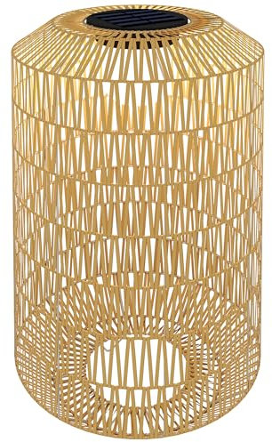 Outsunny Linterna de Jardín de Ratán Sintético Farola Solar con Luces LED Encendido y Apagado Automático Diseño Bohemio Impermeable para Terraza Balcón Patio Ø30x55 cm Natural