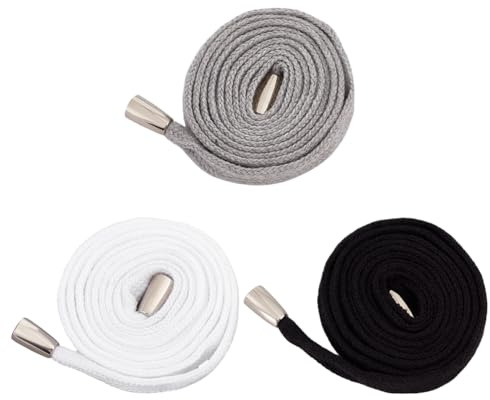 BENECREAT 6Pcs 3 Colors Flat Drawstring Cords, 100cm/39.4 Inch Cotton Cords Drawstring with Alloy Ends，Replacement Drawcord String for Pants Sweatshirt Hoodies Jackets Coats Bags