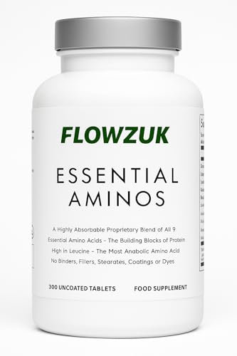 Flowzuk Essential Amino Acids – 300 Tablets | Full Spectrum EAAs with BCAAs | Vegan-Friendly | UK Made | High-Strength Amino Supplement