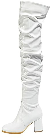 MODSGUE Donne sopra il ginocchio Tacchi alti plateau Stivali Alti Stivali Inverno Lungo Basic Stivali Con Cerniera Basic Size Coscia Scarpe Alte Tacco Lungo Stivali, bianco, 41 EU