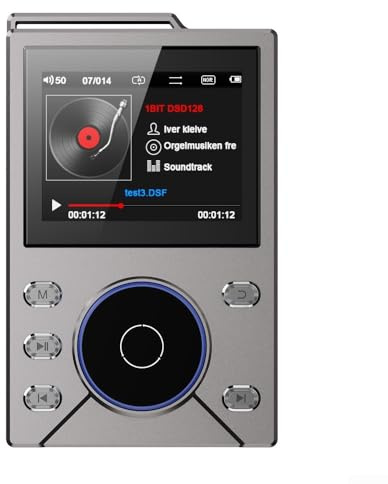 ZMdooreasy Lettore musicale MP3 portatile, audio ad alta risoluzione DSD256, durata della batteria BT 50 ore, schermo LCD da 2,4 pollici, supporto per schede TF (grigio)
