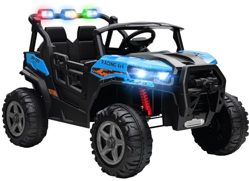 AIYAPLAY 24V Electric Car for Kids 2-Seater Remote Control Blue | Light, Bluetooth, Soft Start, Suspension Spring, 2 Motors, Children Ride on Toy UTV Truck