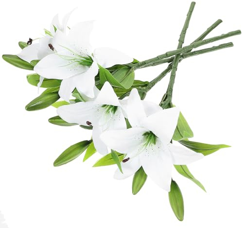 DECOMELODY Bouquet di Gigli Artificiali Realistici 4 Pezzi Fiori Finti Delicati Bianchi per Decorazioni Matrimonio Composizioni Floreali per Tavoli Portici e Regali Natalizi