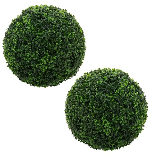 ML-Design 2er Set Künstliche Buchsbaumkugel groß Ø35 cm, Kunstpflanze UV-beständig, Grüne Plastik Künstliche Pflanzen, Deko Fake Plant wie echt für Wohnzimmer, Büro & Garten, Pflegeleichte Dekokugeln