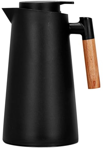 Sewroro Bollitore Isolato in Vetro per Caffetteria Tazze Bottiglia d Acqua Isolata Manico in Legno Brocca d Acqua Isolata per Casa e Ufficio Design Semplice Materiale