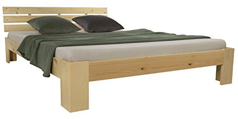Homestyle4u 1838, Holzbett 160x200 cm Natur Doppelbett mit Lattenrost aus Kiefer Massivholz