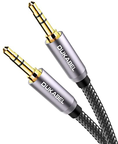 DuKabel Top Series Audio Cable 8 Feet (2.4 Meters) - Shielded Aux Cable Cord 3.5mm Male to Male Stereo Auxiliary Cable Cord/Crystal-Nylon Braided / 24K Gold Plated / 99.99% 4N OFC Conductor