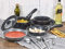 9 Piece Black Pressed Aluminium Cookware Frying Pans and Saucepan Set with Detachable Handles and Lid - Suitable for All Hobs Including Induction - Ceramic Non Stick Coating