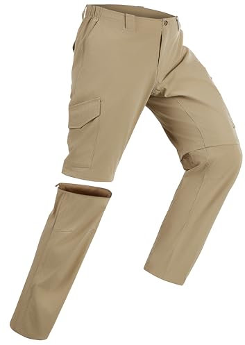 33,000ft Wanderhose Herren Zip Off Trekkinghose, Atmungsaktiv Abnehmbar Stretch Outdoorhose mit 6 Taschen,Sommer Funktionshose Schnell Trockend Leichte Kurze Hose für Wandern Fahrrad Braun