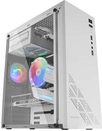 Mars Gaming MC100, Caja Semitorre ATX, Acero Ultraligero, Ventilador FRGB 90mm, Panel CONVECT-Cool, Ventana Lateral, Alta Capacidad Interna, Refrigeración Avanzada, Blanco