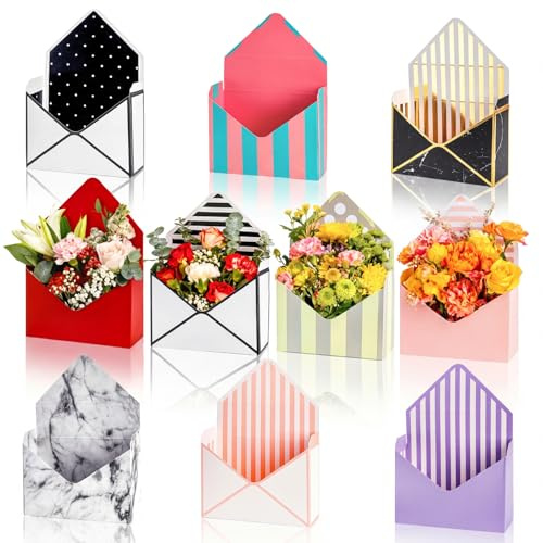 Elsjoy Set of 10 Florist Bouquet Envelope Boxes, 10 Styles Flower Bouquet Packaging Gift Paper Boxes for Wedding, Valentine's Day, Mother's Day