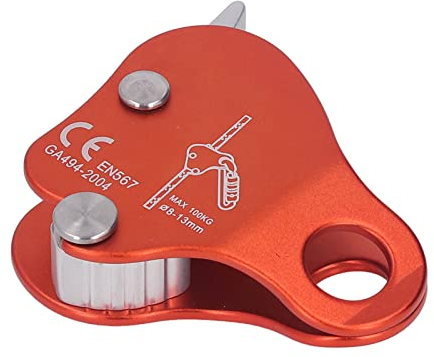 Alomejor Kletterseilgreifer aus Aluminiumlegierung, Selbstsichernde Klettersteigklemme 8-13 Mm Kletterseilgreifstopper für das Klettern Im Freien (Orange)